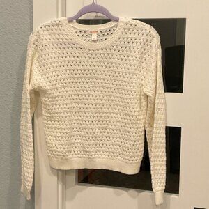 Cream Knit Sweater, feminine Boho crochet, kids, girl, size 14